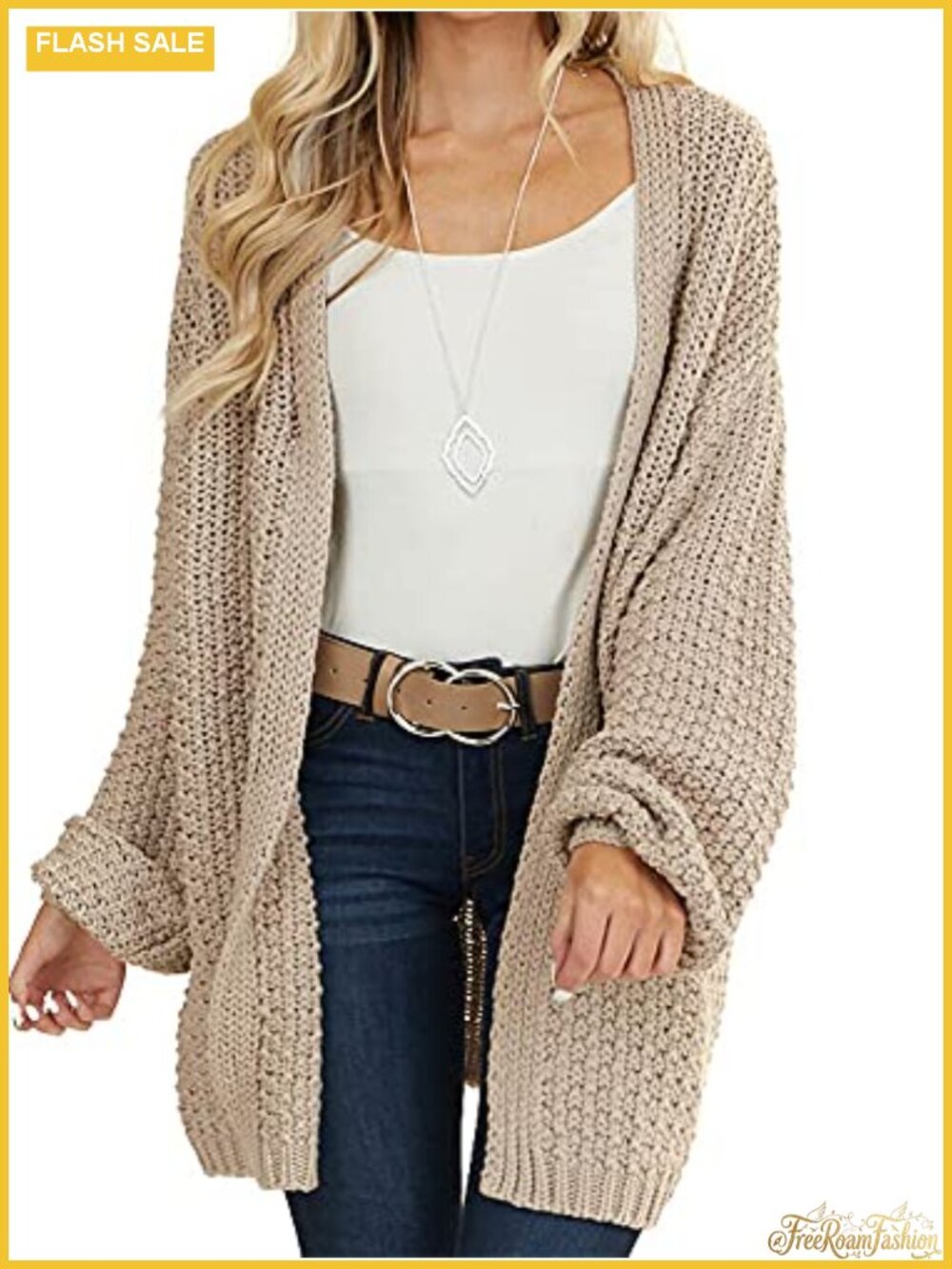 Oversized Open Front Knit Cardigan Midi Length Kimono Sweater